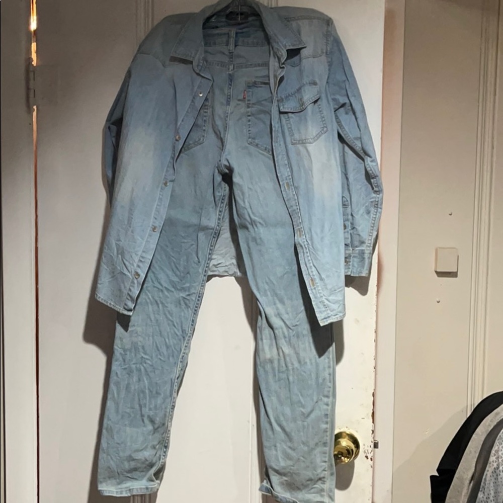 Calvin Klein denim shirt and Levi Jeans